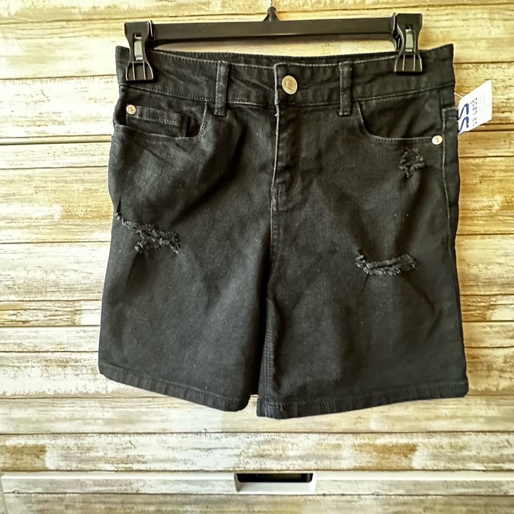 🖤 DKNY Distressed Black Denim Shorts Juniors Size 14 NWT